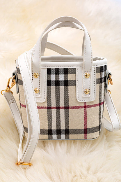 PLAID PRINTED MINI TOTE BAG WITH BLACK TRIM