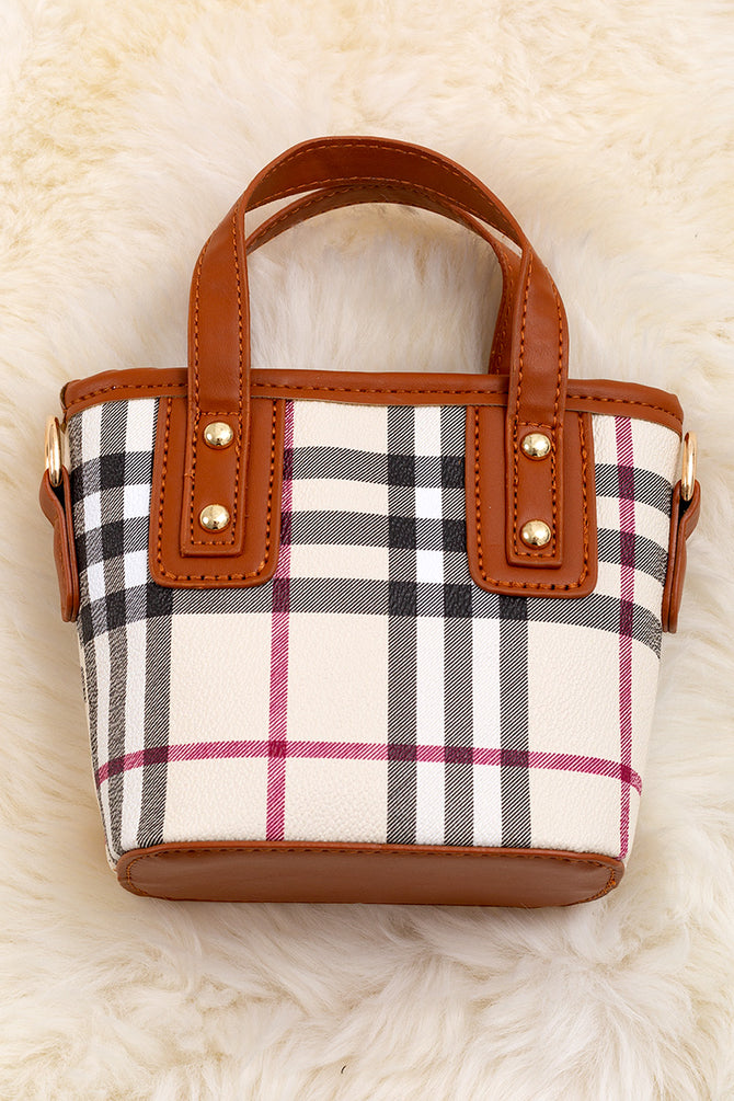 PLAID PRINTED MINI TOTE BAG WITH BLACK TRIM