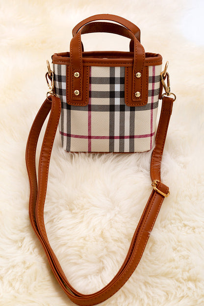 PLAID PRINTED MINI TOTE BAG WITH BLACK TRIM