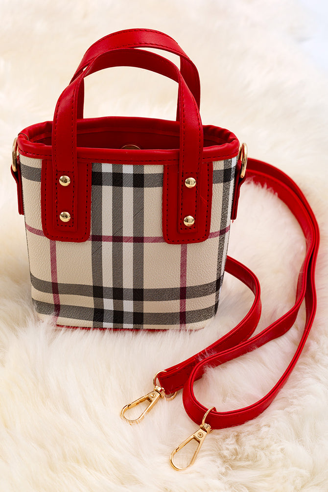 PLAID PRINTED MINI TOTE BAG WITH BLACK TRIM