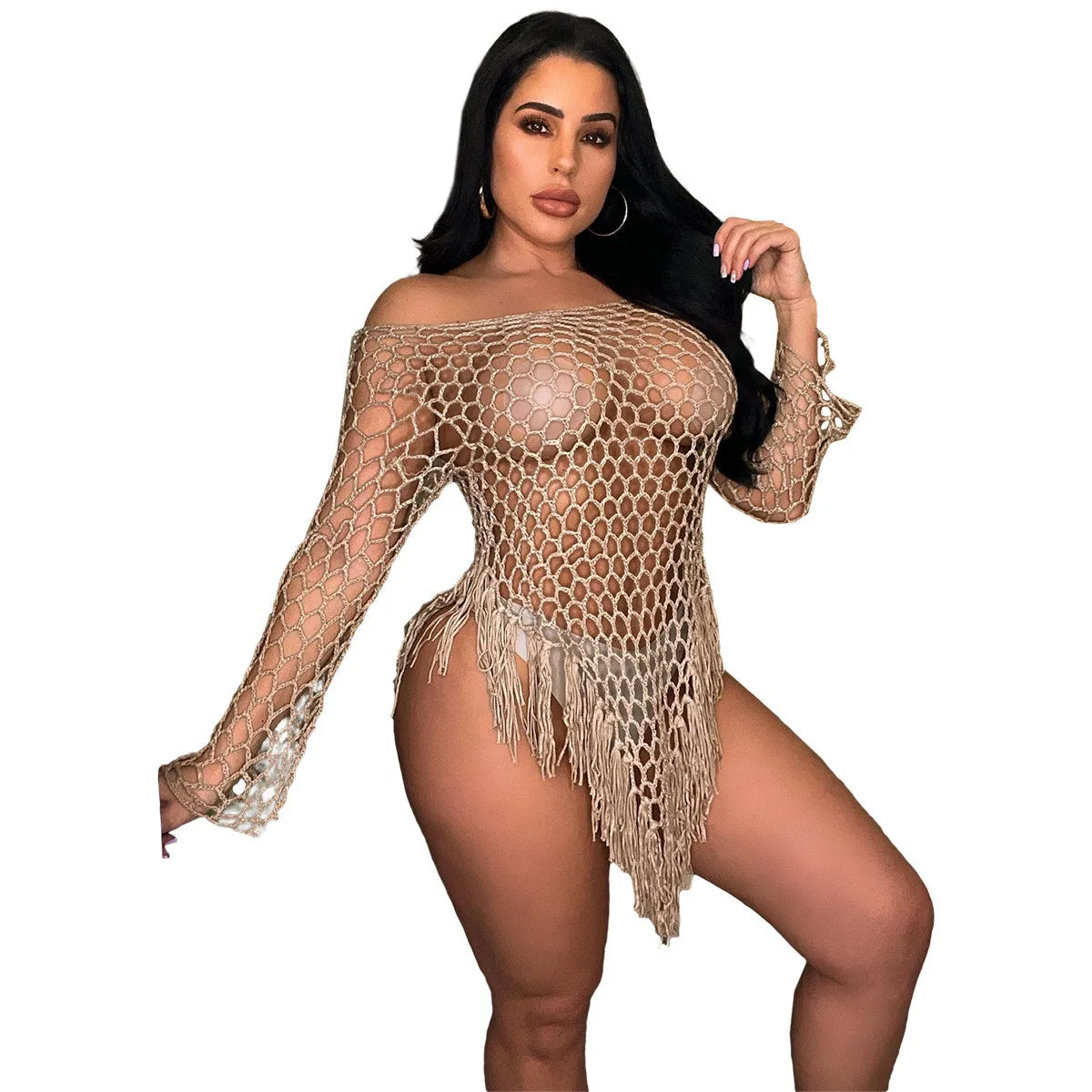 Crochet Fringe Net See-Through Beach Dress