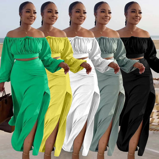 Sexy Off Shoulder Tops Long Skirts Set
