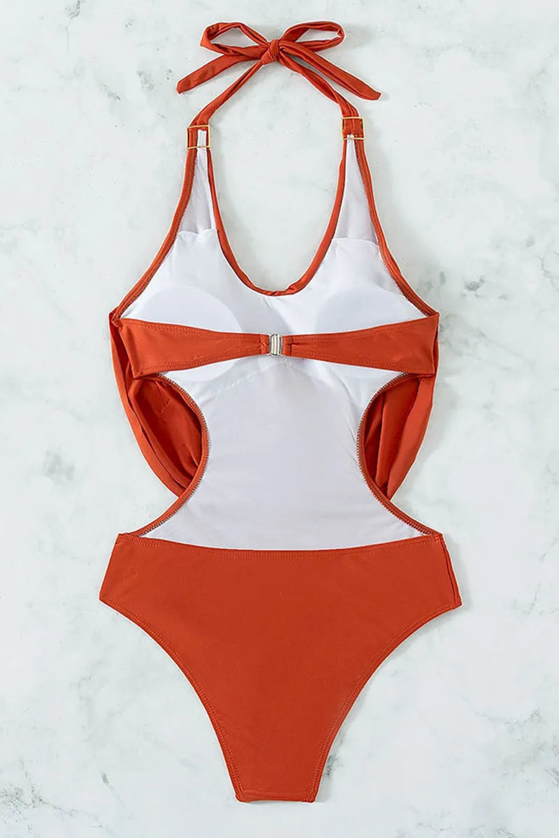 Solid Patchwork Fold Swimwear