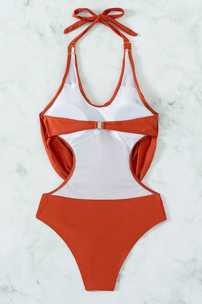 Solid Patchwork Fold Swimwear