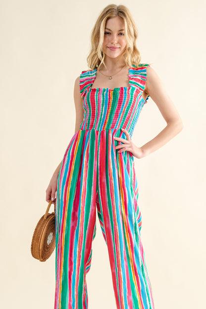 The  Striped Smocked Sleeveless Jumpsuit