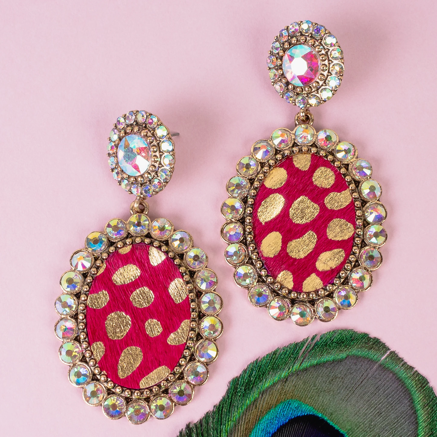 Faux Animal Print Earrings with Rhinestone Accent