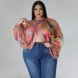 Print Tie Up Chiffon Tops