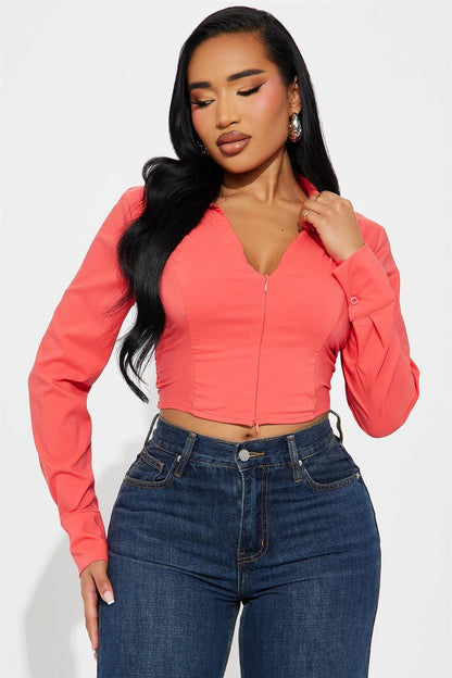 COLLARED ZIP UP CROP TOP