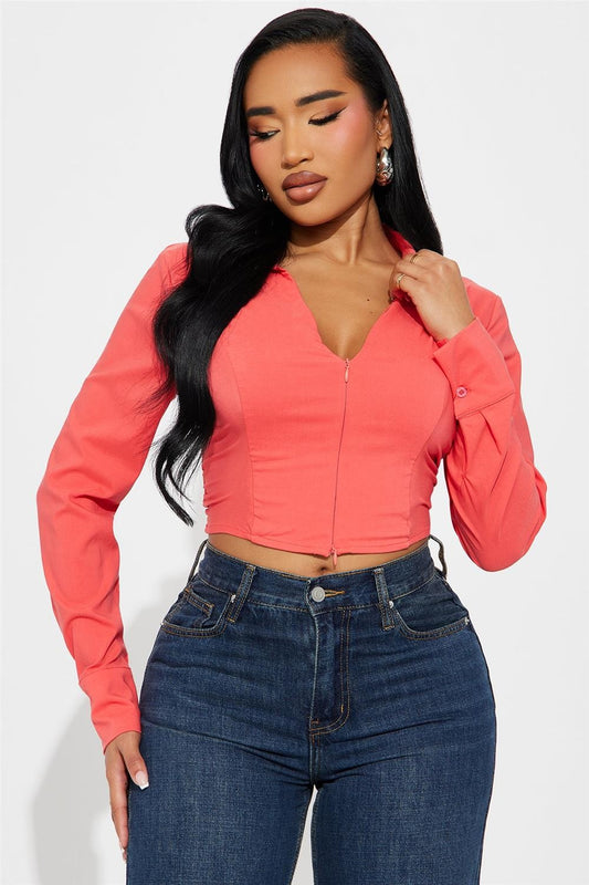 COLLARED ZIP UP CROP TOP