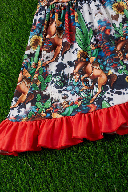 HORSE RIDER WESTERN PRINTED RUFFLE DRESS