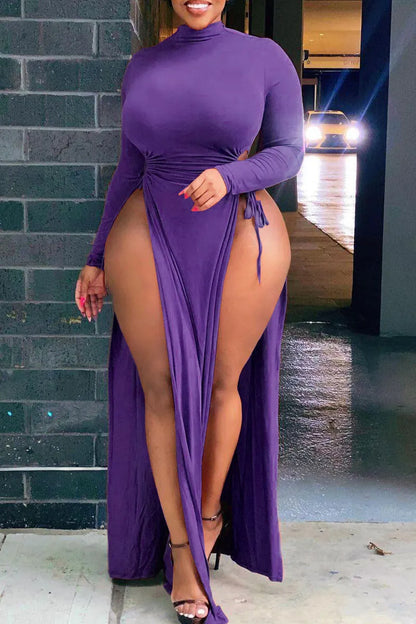 Frenulum High Opening Half A Turtleneck Straight Plus Size Dresses