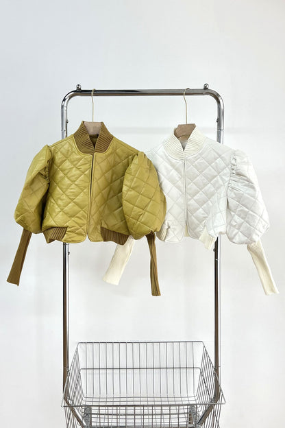 PU Leather Contrast Cropped Coats