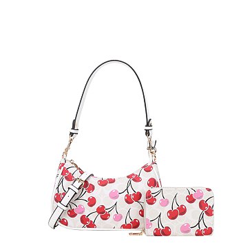 2-IN-1 Oval Cherry Print Satchel Wallet Set