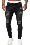 Light Blue Ripped Regular Mid Waist Conventional Solid Color Jeans