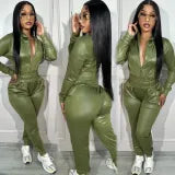 Long Sleeve Zipper Hoodies Sport 2 Piece Pants Set