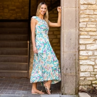 Turquoise Floral Print Dress with Pockets