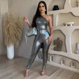 Slash Shoulder Sleeveless Tight Jumpsuit