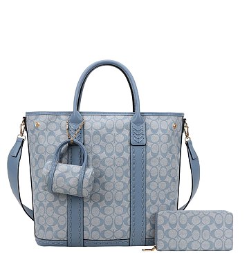 3-IN-1 Expandable Oval Print Tote / W Small Satchel Wallet Set