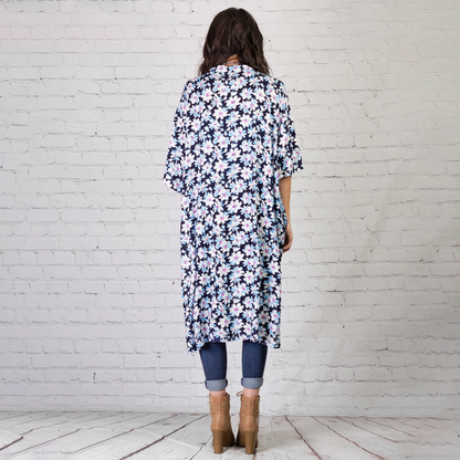 Blue Floral Print Duster