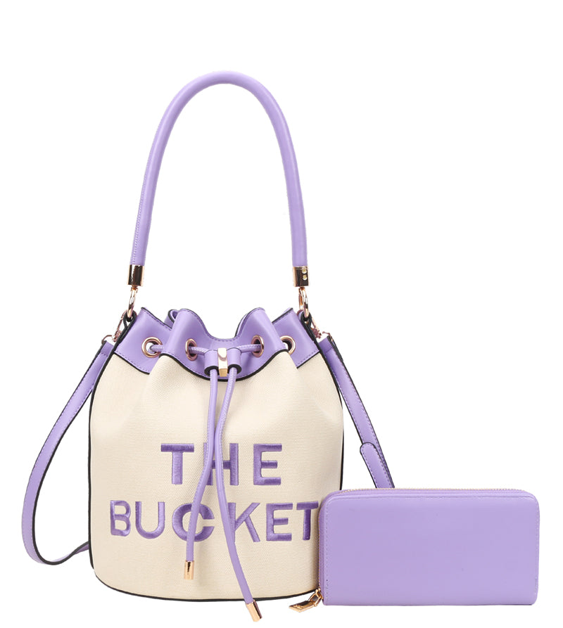 The Bucket Draw String Canvas Hobo -Shoulder Bag with Wallet
