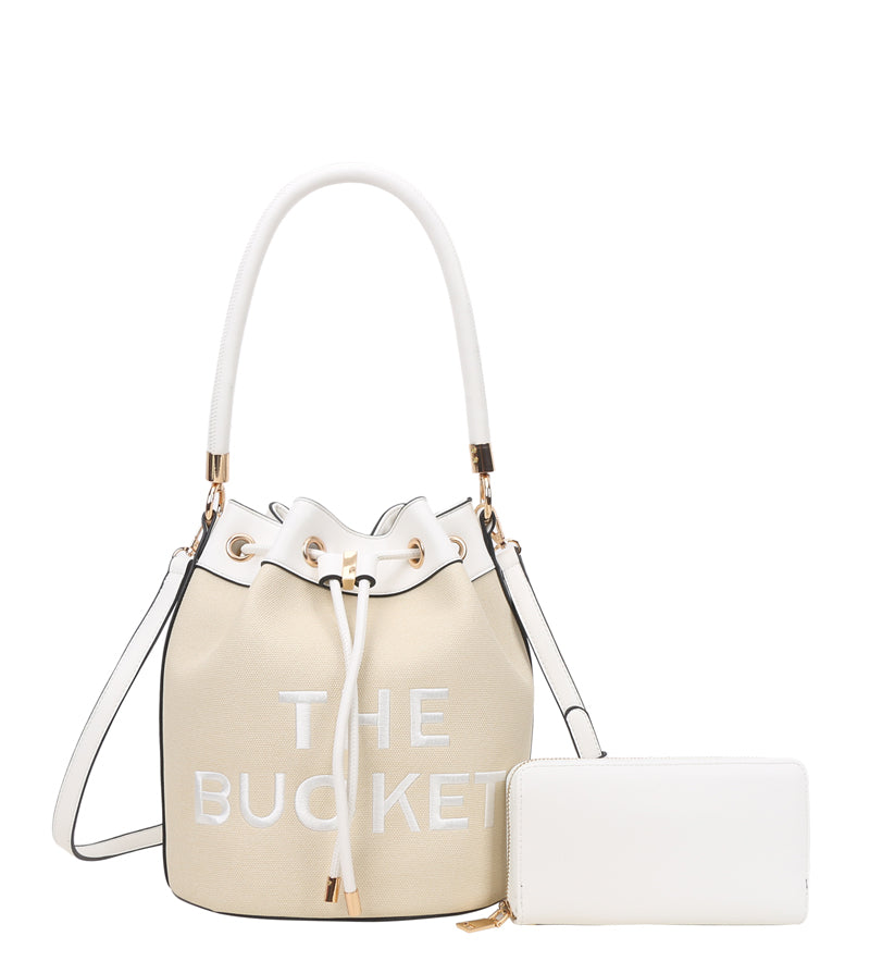 The Bucket Draw String Canvas Hobo -Shoulder Bag with Wallet