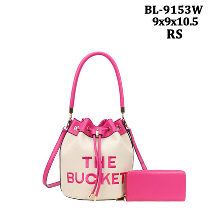 The Bucket Draw String Canvas Hobo -Shoulder Bag with Wallet