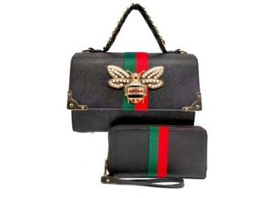 Stripped BEE BOXY SATCHEL with Wallet Set