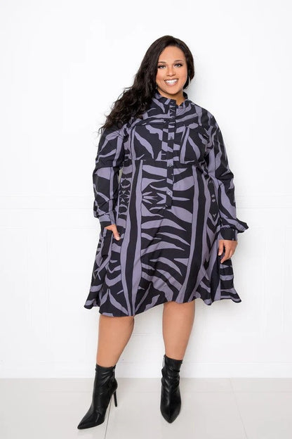 Print Button-front Plus Size Dress
