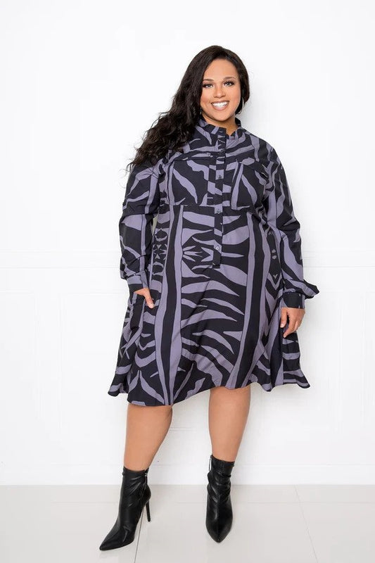 Print Button-front Plus Size Dress