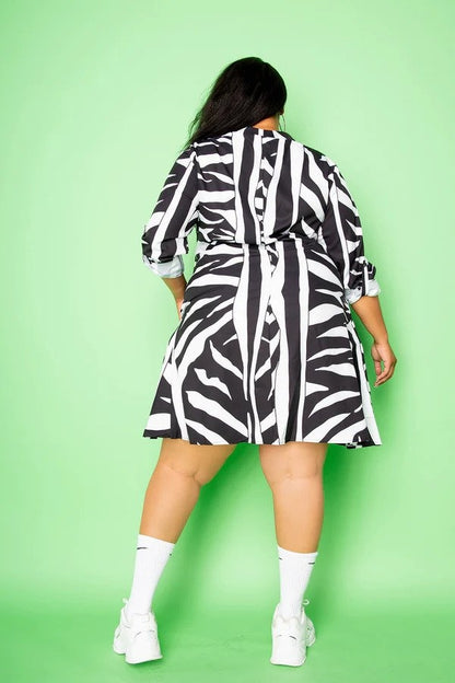 Print Button-front Plus Size Dress