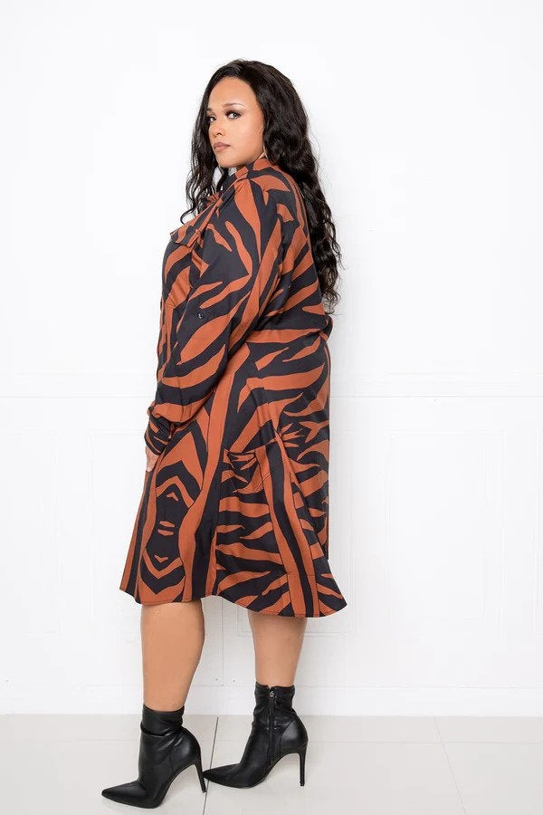 Print Button-front Plus Size Dress