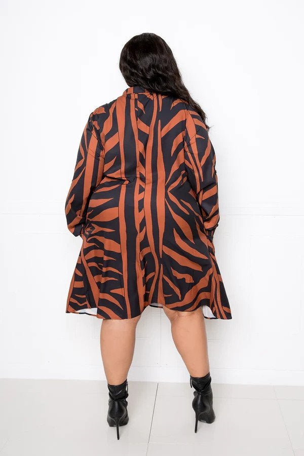 Print Button-front Plus Size Dress