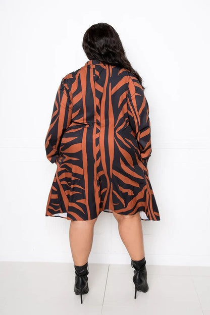 Print Button-front Plus Size Dress