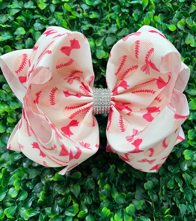BASEBALL COQUETTE PRINTED DOUBLE LAYER HAIR BOWS. 1PCS