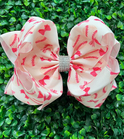 BASEBALL COQUETTE PRINTED DOUBLE LAYER HAIR BOWS. 1PCS