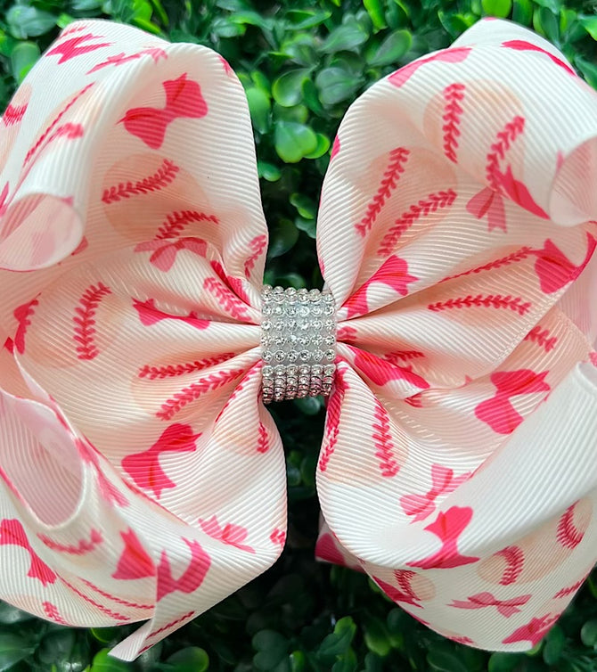 BASEBALL COQUETTE PRINTED DOUBLE LAYER HAIR BOWS. 1PCS