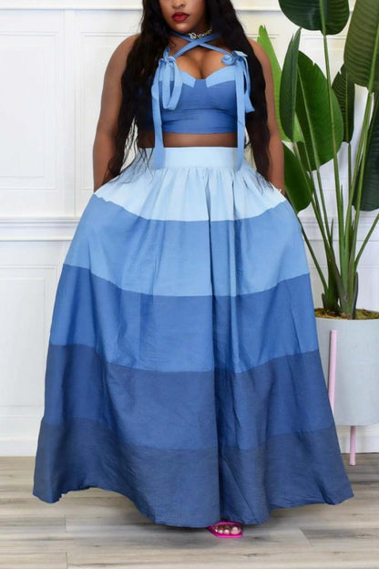 Stretch Bow Stripe Skirt Sets