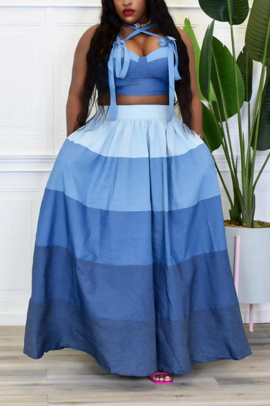 Stretch Bow Stripe Skirt Sets