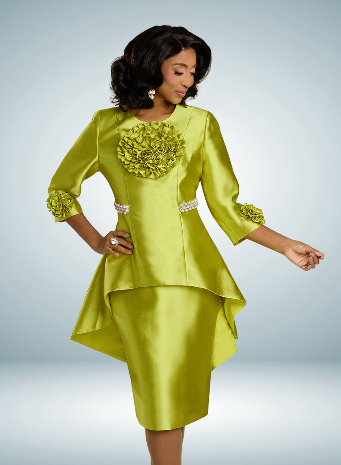 Silk Flower and Pearl Skirt Suit