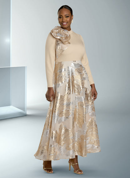 Brocade Flower Crepe Dress