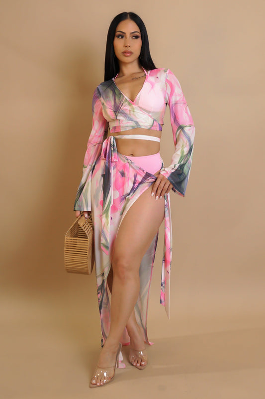 Nights Like This Four Piece Skirt Set - Pink