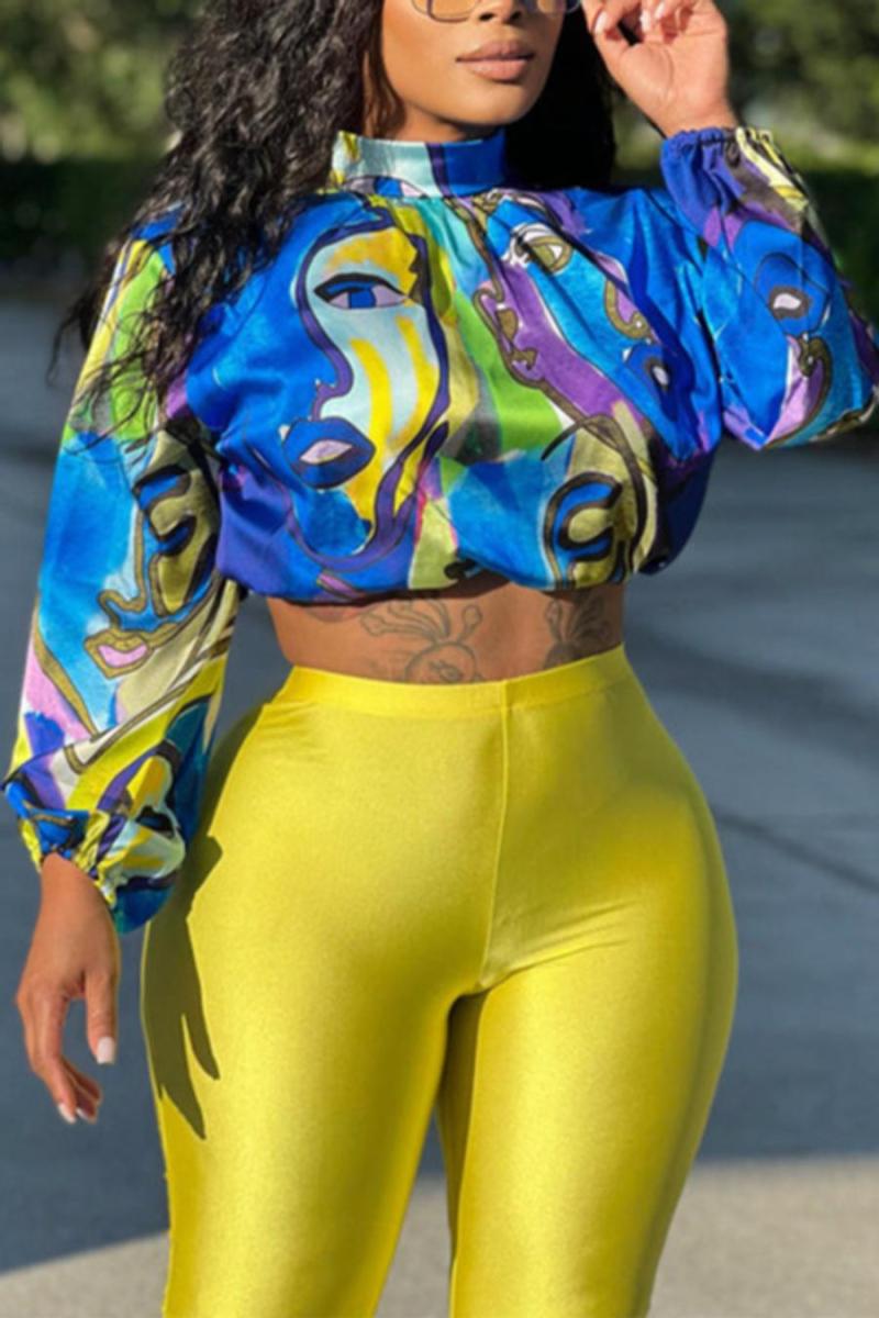 Sexy non-stretch with zip-up batch printing crop top (only top)