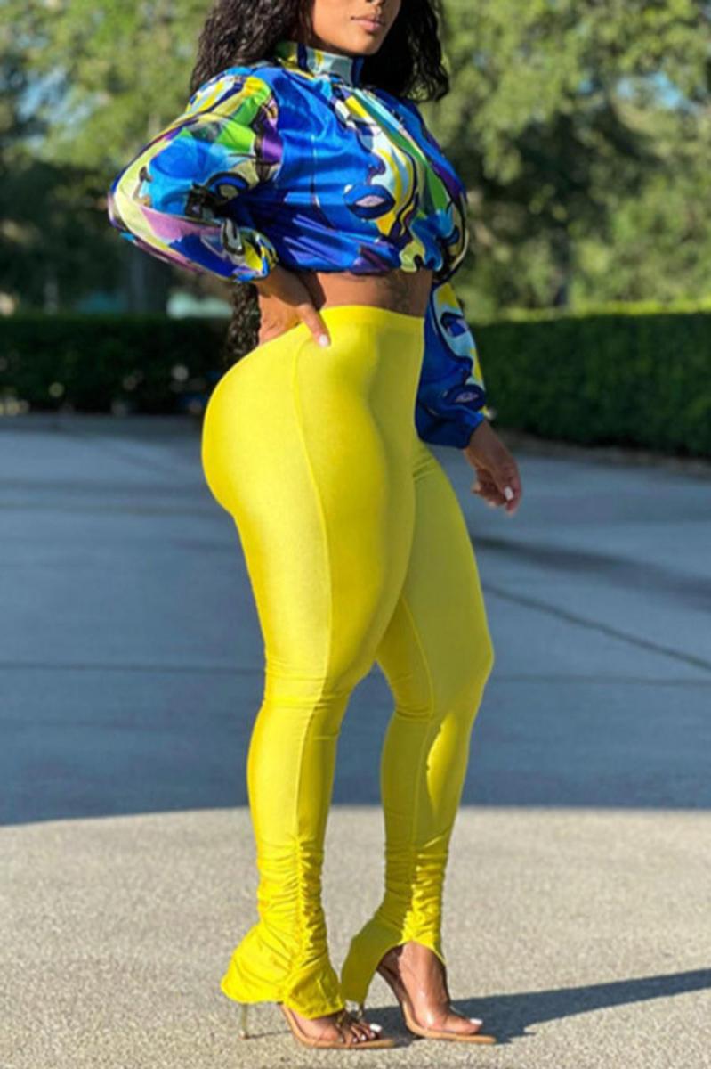 Sexy non-stretch with zip-up batch printing crop top (only top)