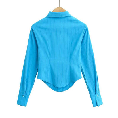 Casual non-stretch 3 colors lapel with tie blouses(