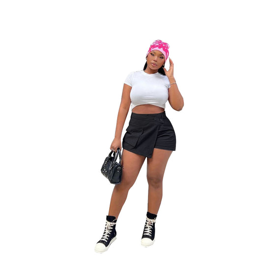Solid Color Zipper Pocket Culottes Shorts