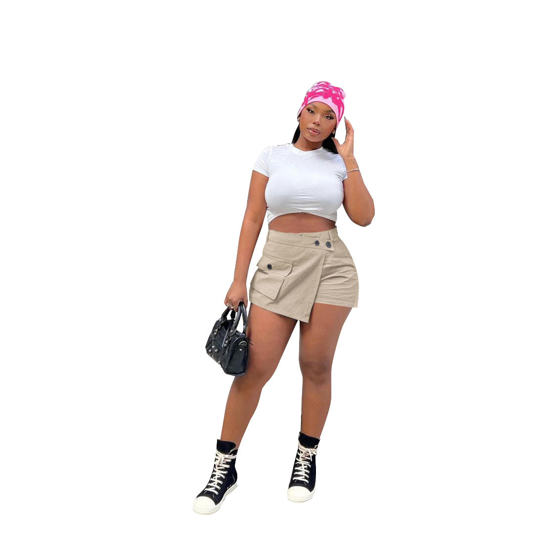 Solid Color Zipper Pocket Culottes Shorts