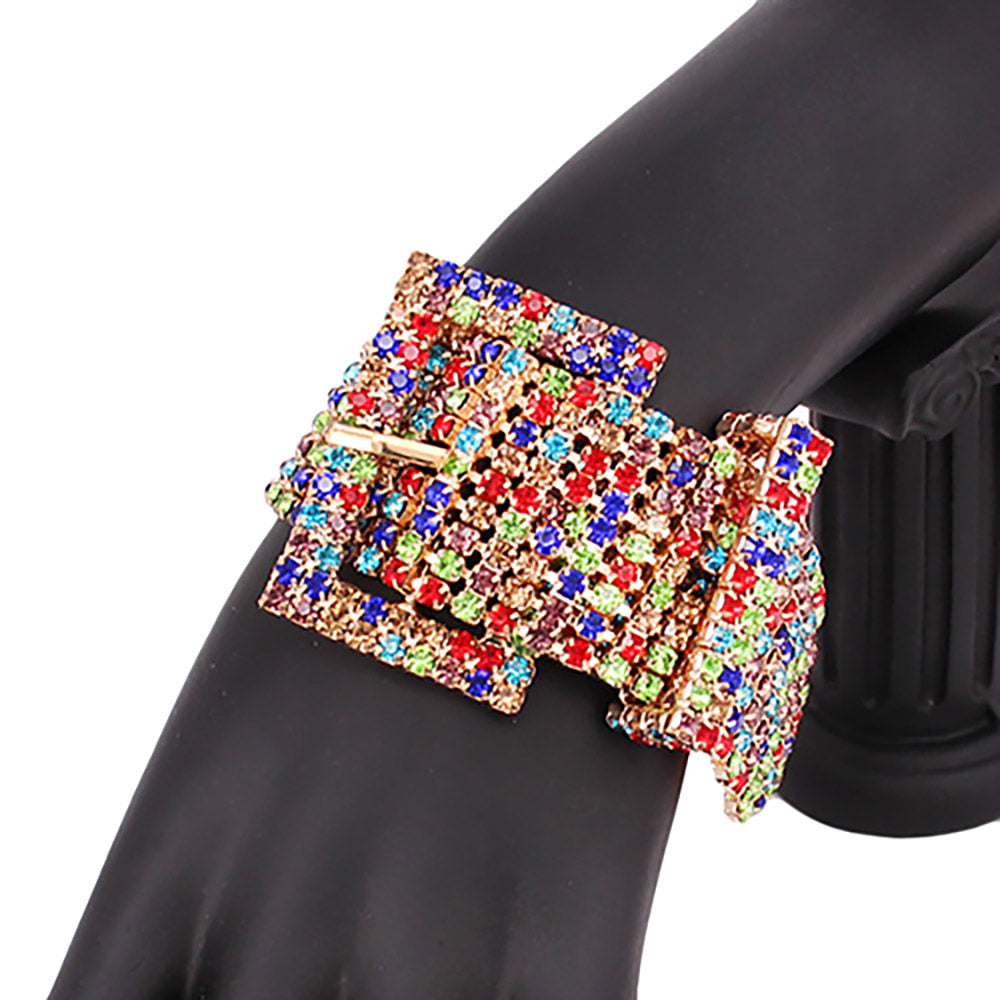 Rhinestone Pave Belt Buckle Style Evening Bracelet