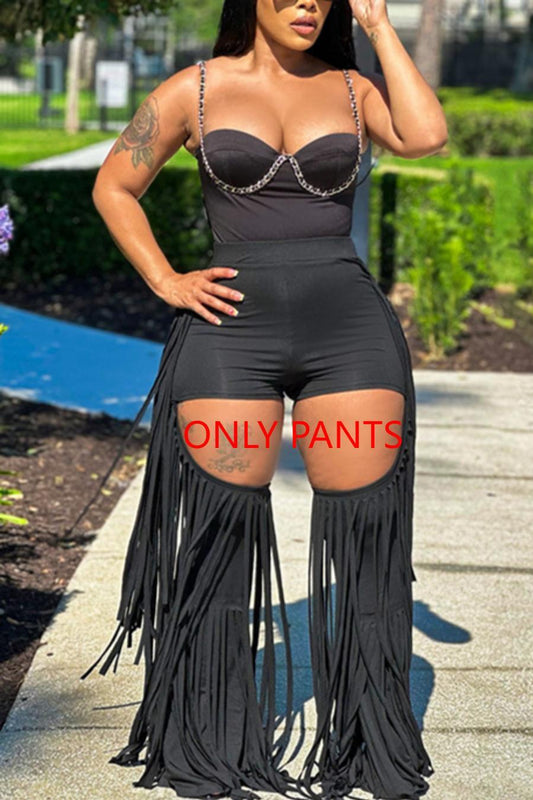 Sexy stretch tassels decor hollow pants