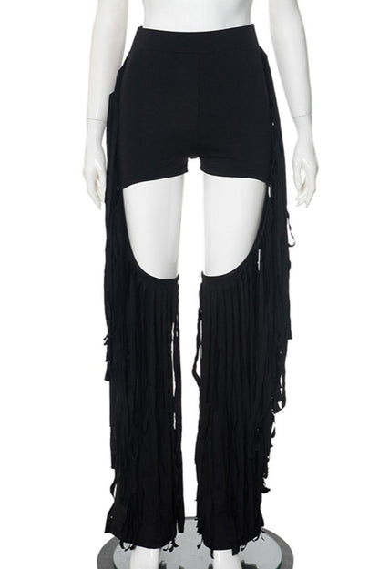 Sexy stretch tassels decor hollow pants