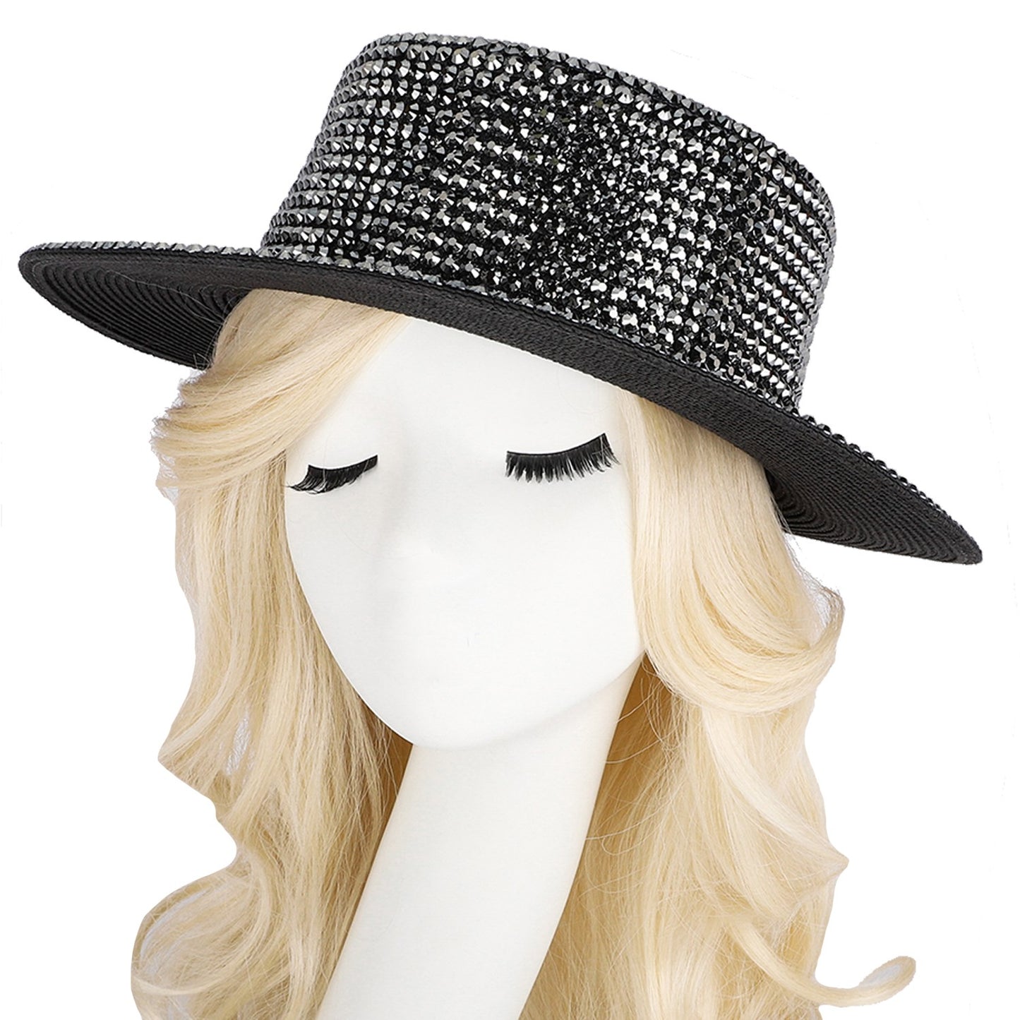 CHROME RHINESTONE FLAT TOP HAT